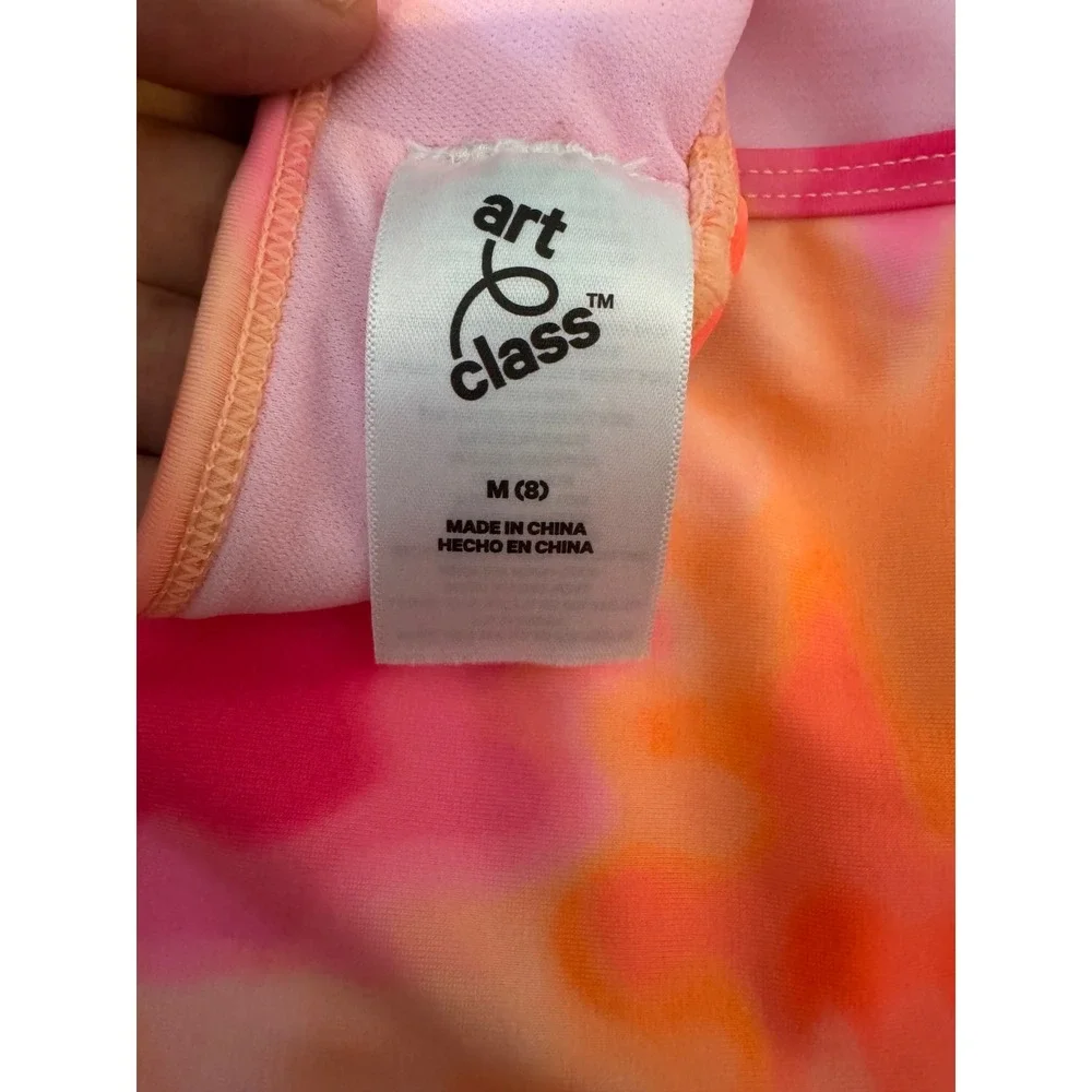 Art Class Girls Pink Orange Tie Dye Cutout Monokini Swimsuit UPF 50+ Size M 8